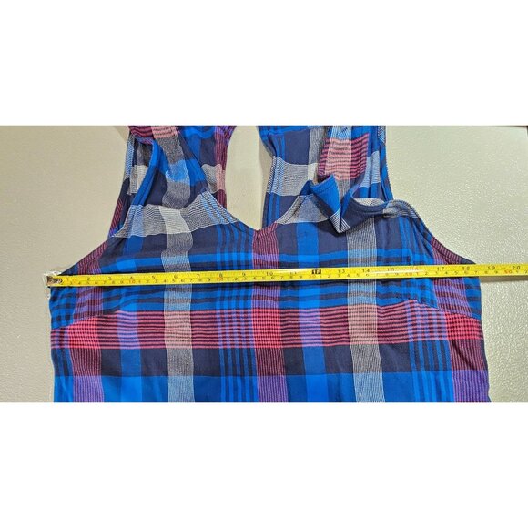 KAVU Womens L Rita Sleeveless V Neck Blue‎ Red Plaid Dress - Picture 7 of 13